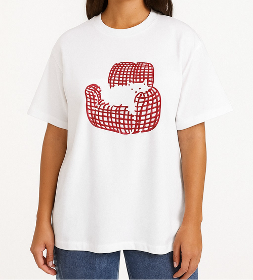 Oversized shirt with a cat on a sofa