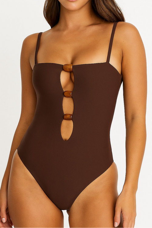 One piece swimsuit with beads