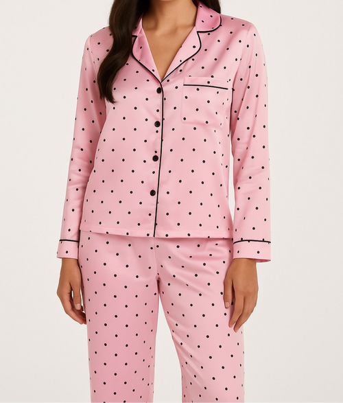 Pink pajama set with dots