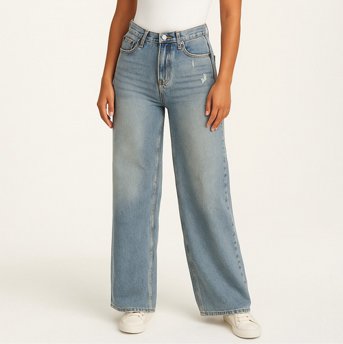 Low and wide washed jeans