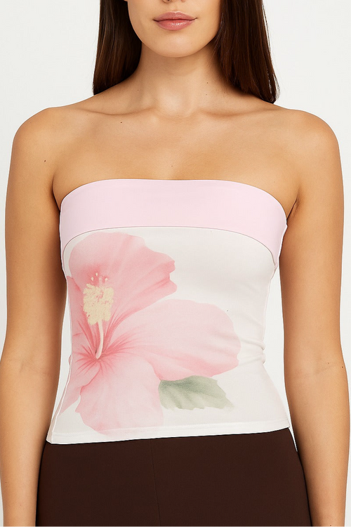 Pink floral strapless