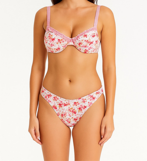 Floral bikini with checkered straps