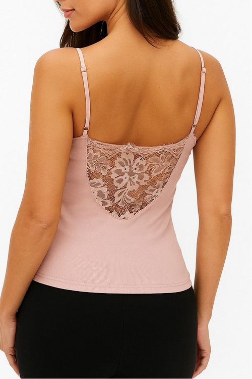 Tank top with built-in bra and lace on the back