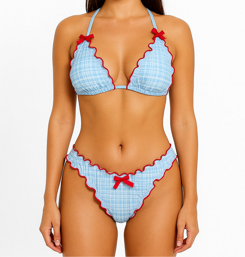 Plaid bikini with red bows
