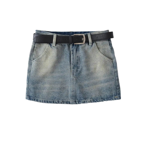Denim mini skirt with a classic belt