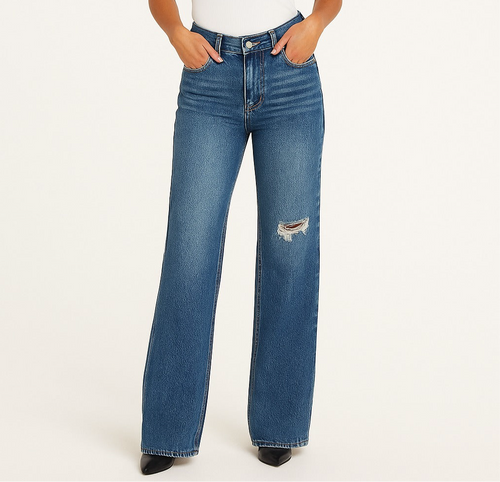 Jeans with a tear in the knee