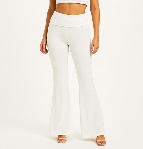 Very soft flared pants with a folding waist