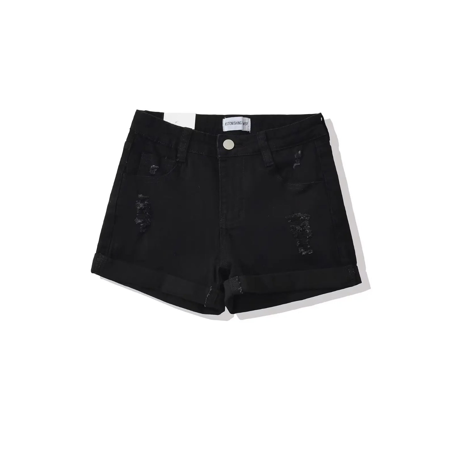 Short folded jeans with a few tears
