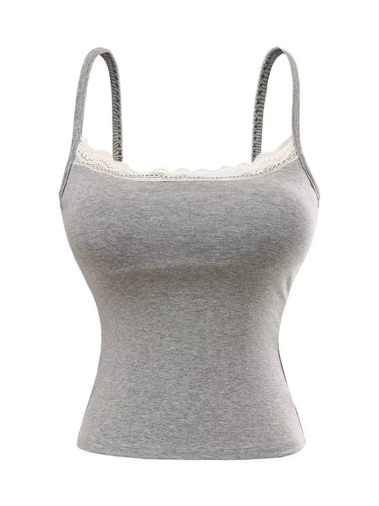 Tank top with built-in bra and lace decorations