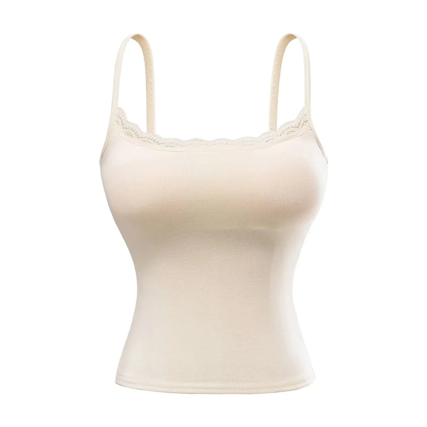 Tank top with built-in bra and lace decorations