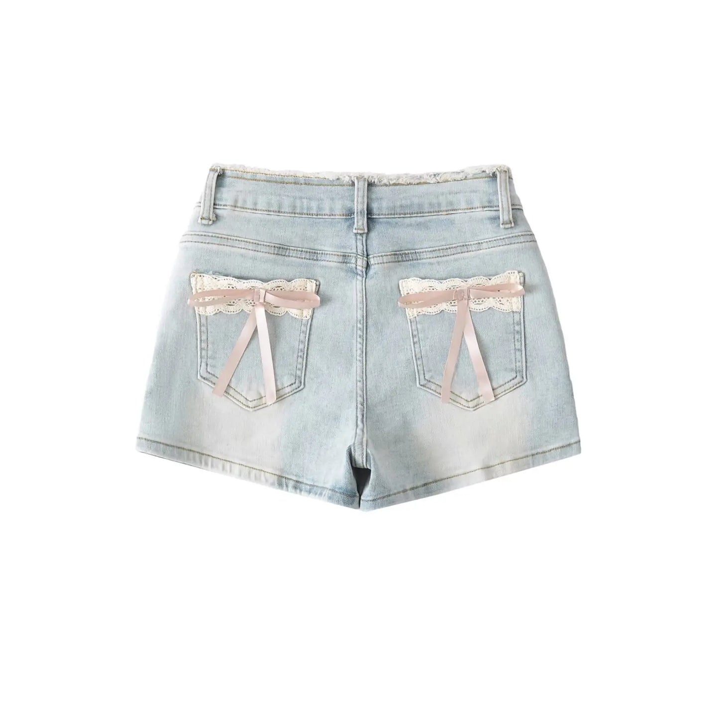 Short jeans with bow ties at the back