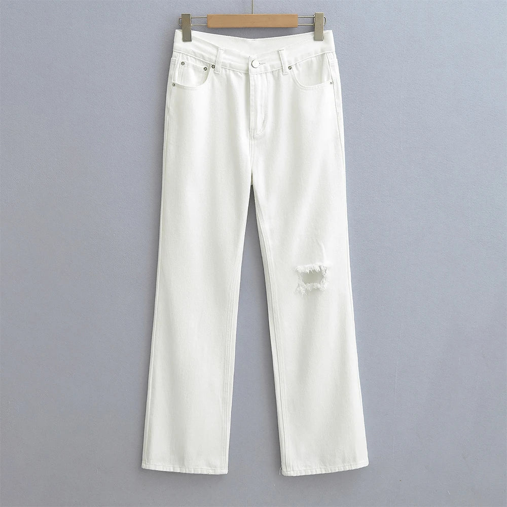 Jeans with a tear in the knee