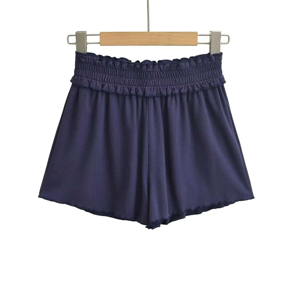 Folded waist elastic shorts