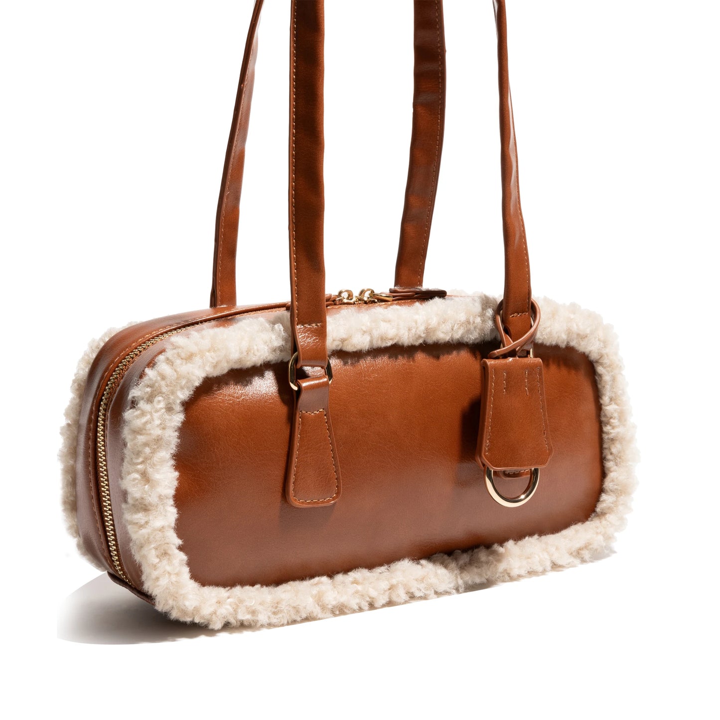 Faux leather bag with fur around