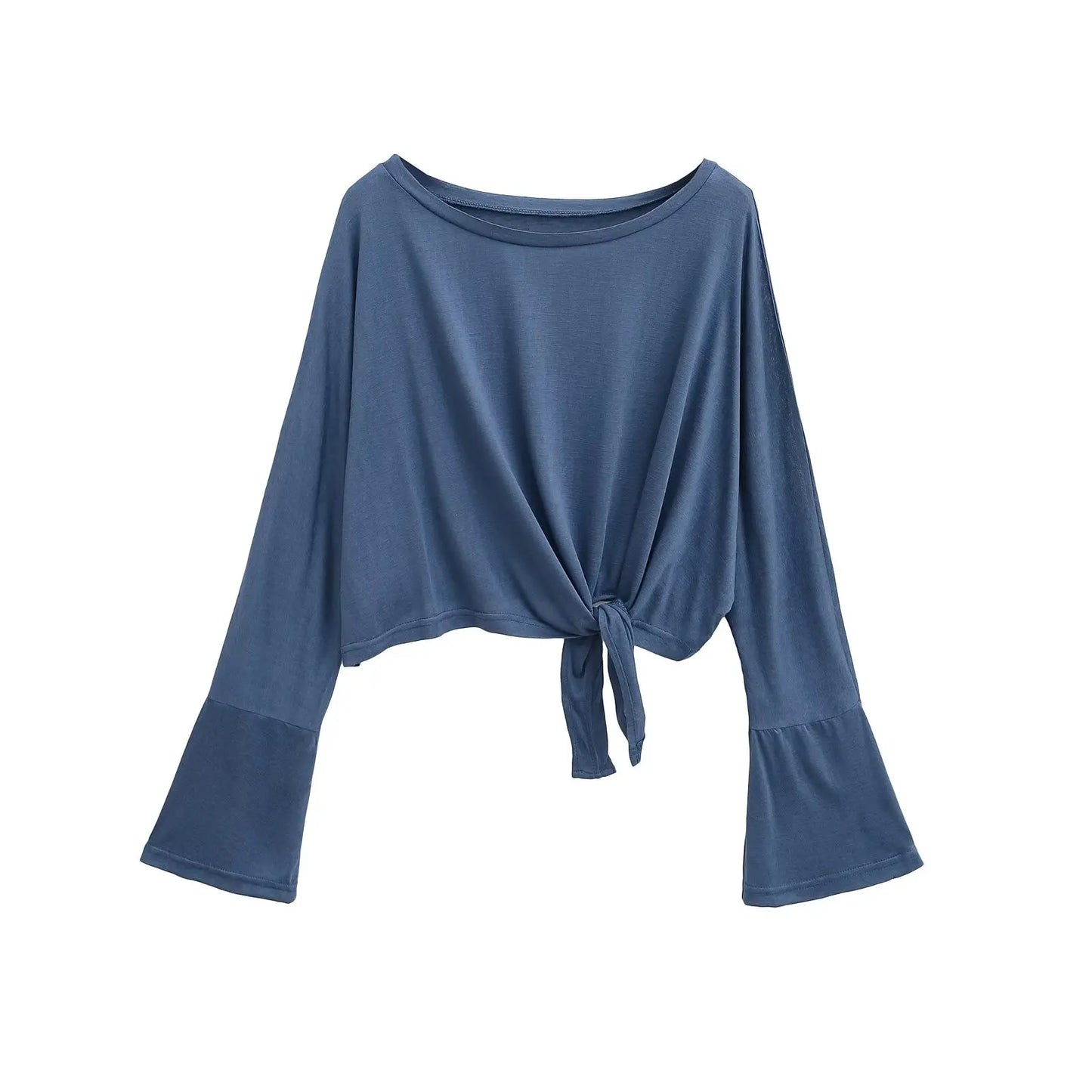 Tie-front top with flared sleeves