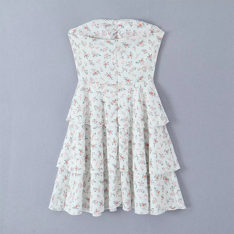 Floral layered strapless dress