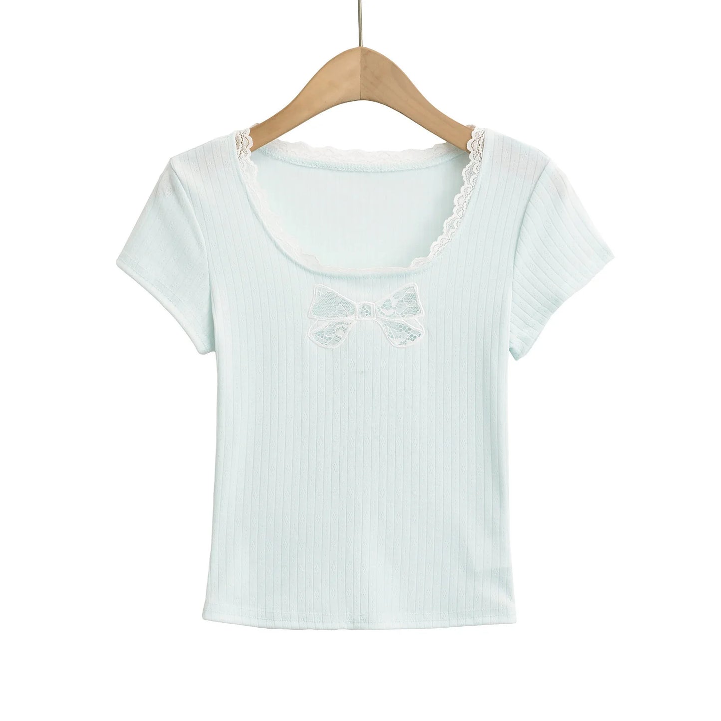Shirt with lace bow
