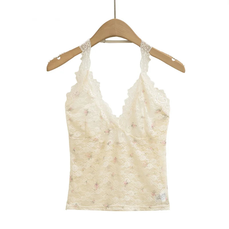 Floral lace collar tank top