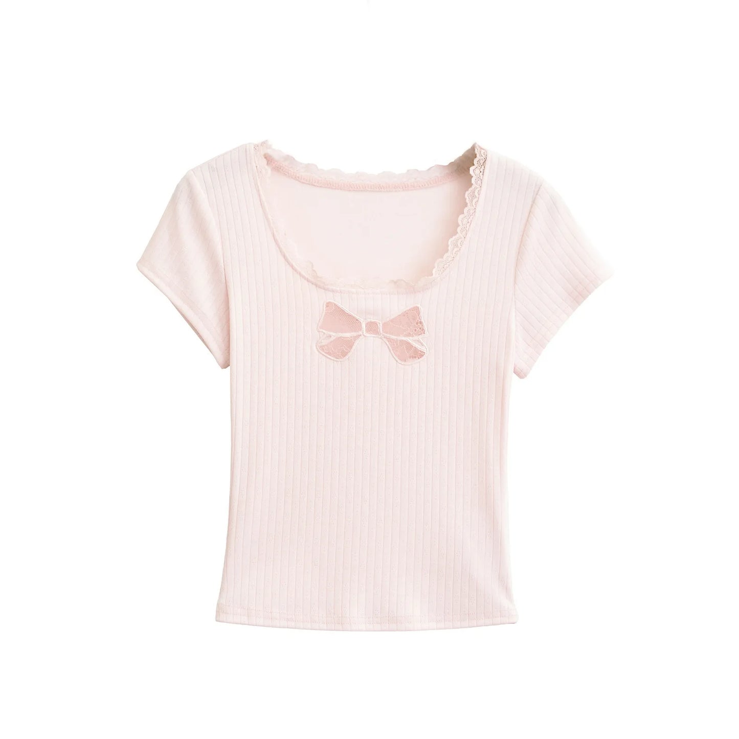 Shirt with lace bow