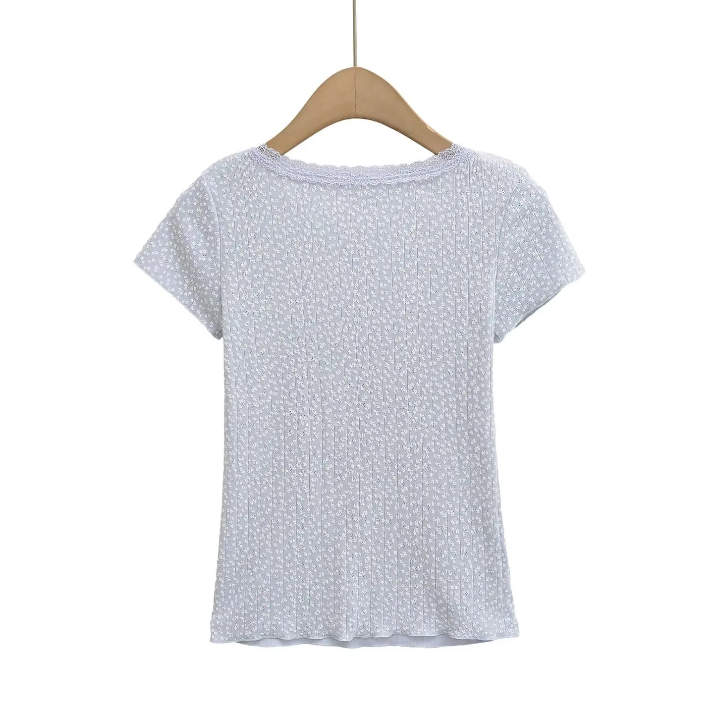 Lace neckline floral shirt