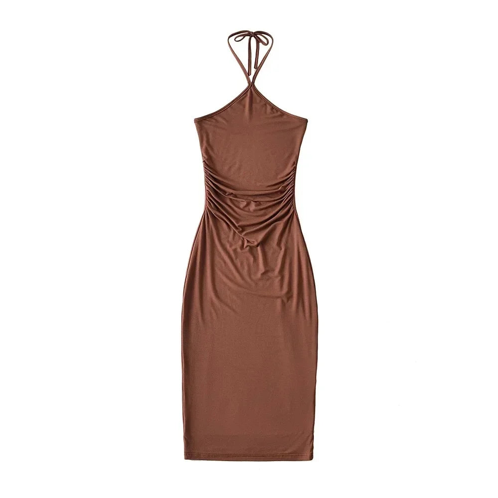 Collared dress with pleats at the waist
