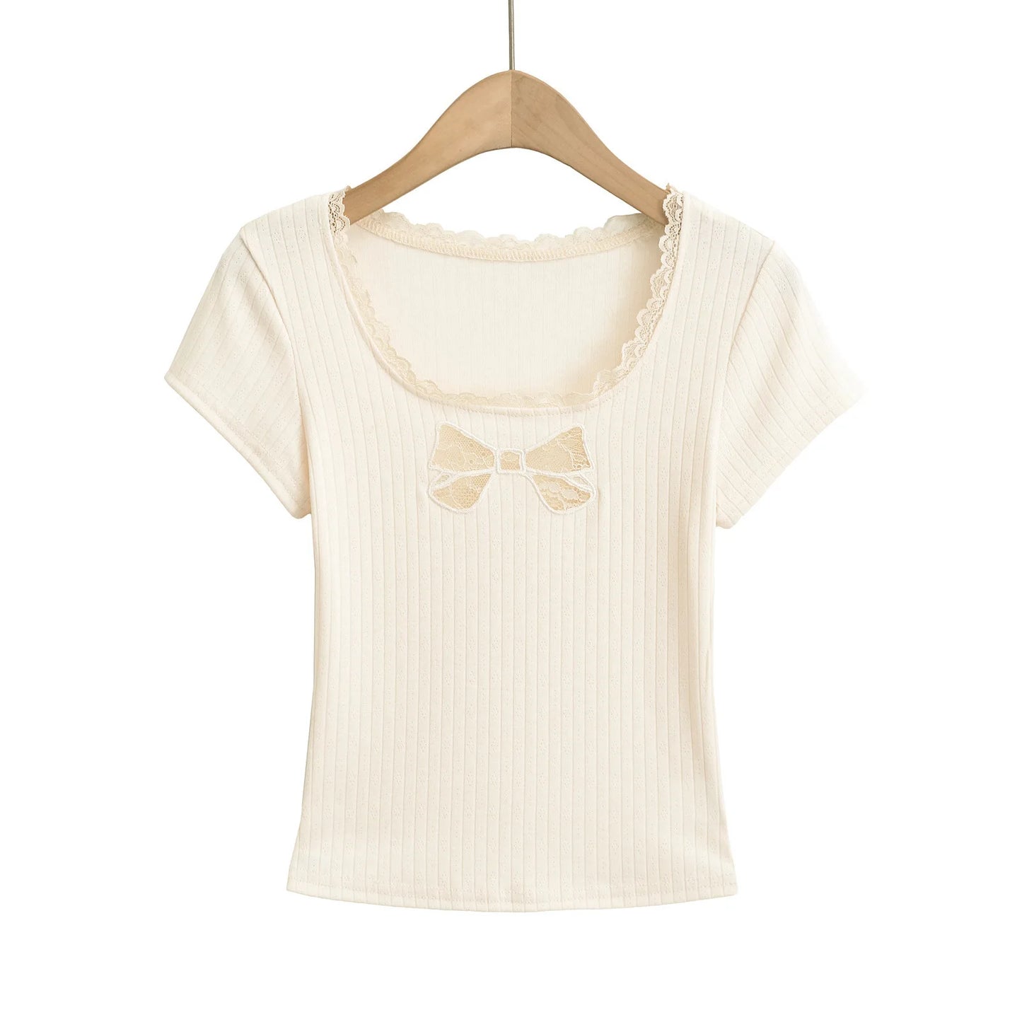 Shirt with lace bow