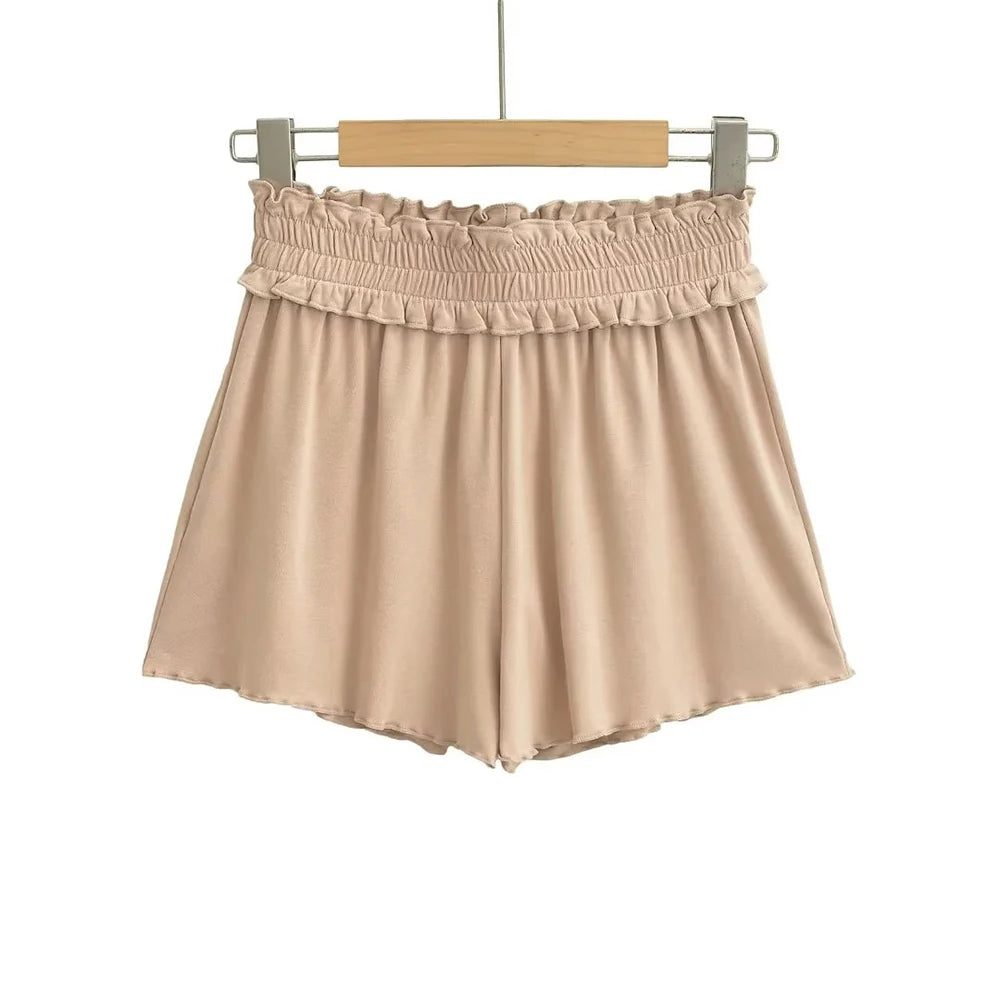 Folded waist elastic shorts