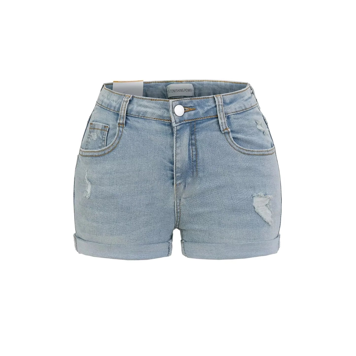 Short folded jeans with a few tears