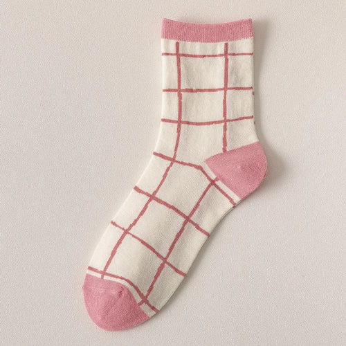 Pink cotton socks with a variety of illustrations