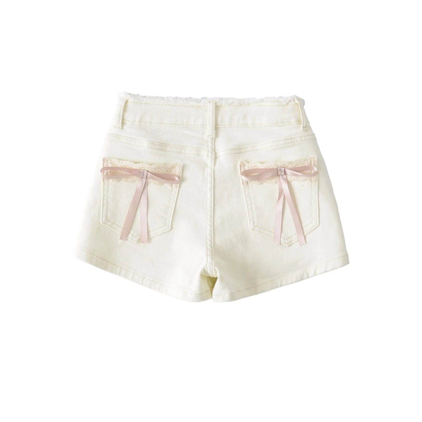 Short jeans with bow ties at the back