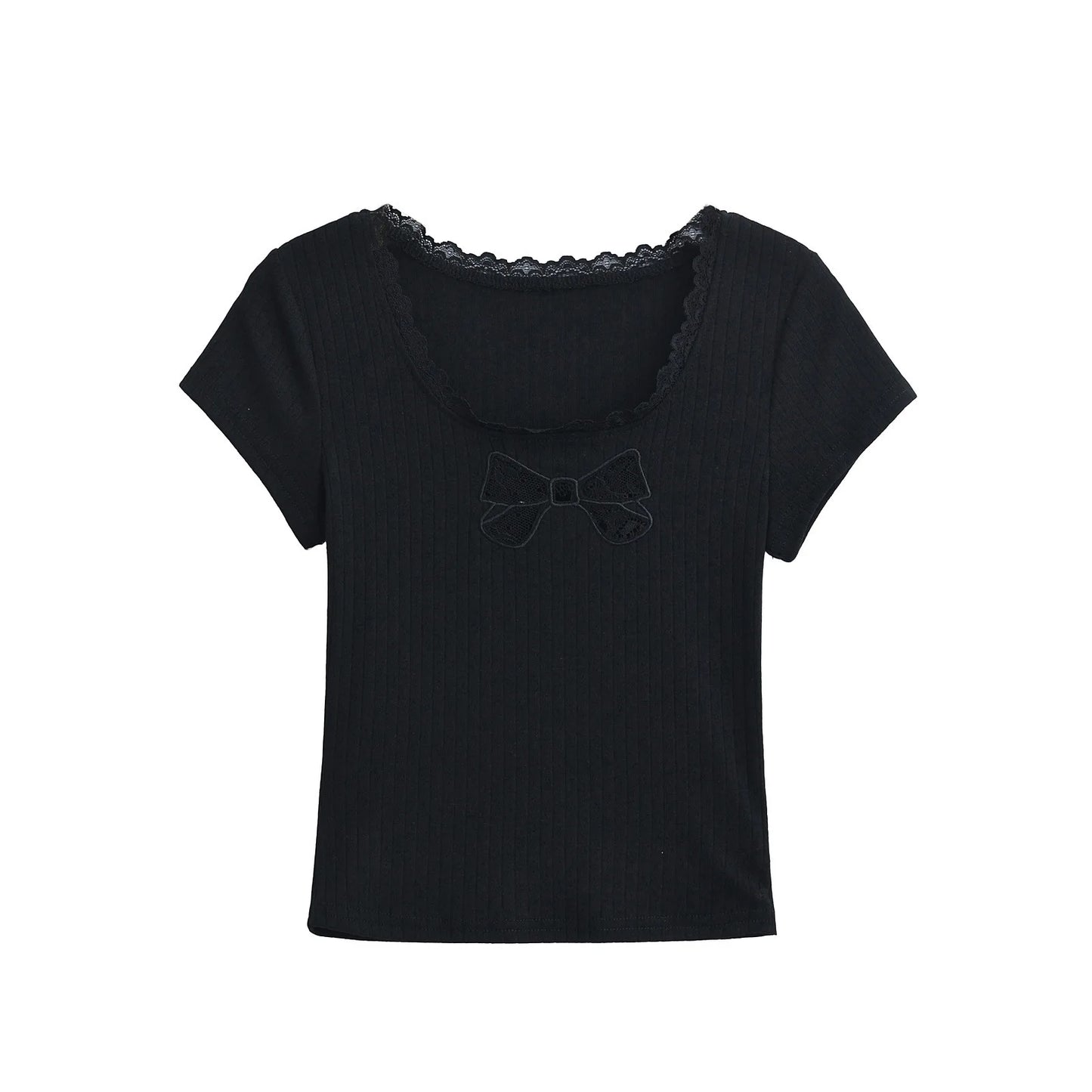 Shirt with lace bow