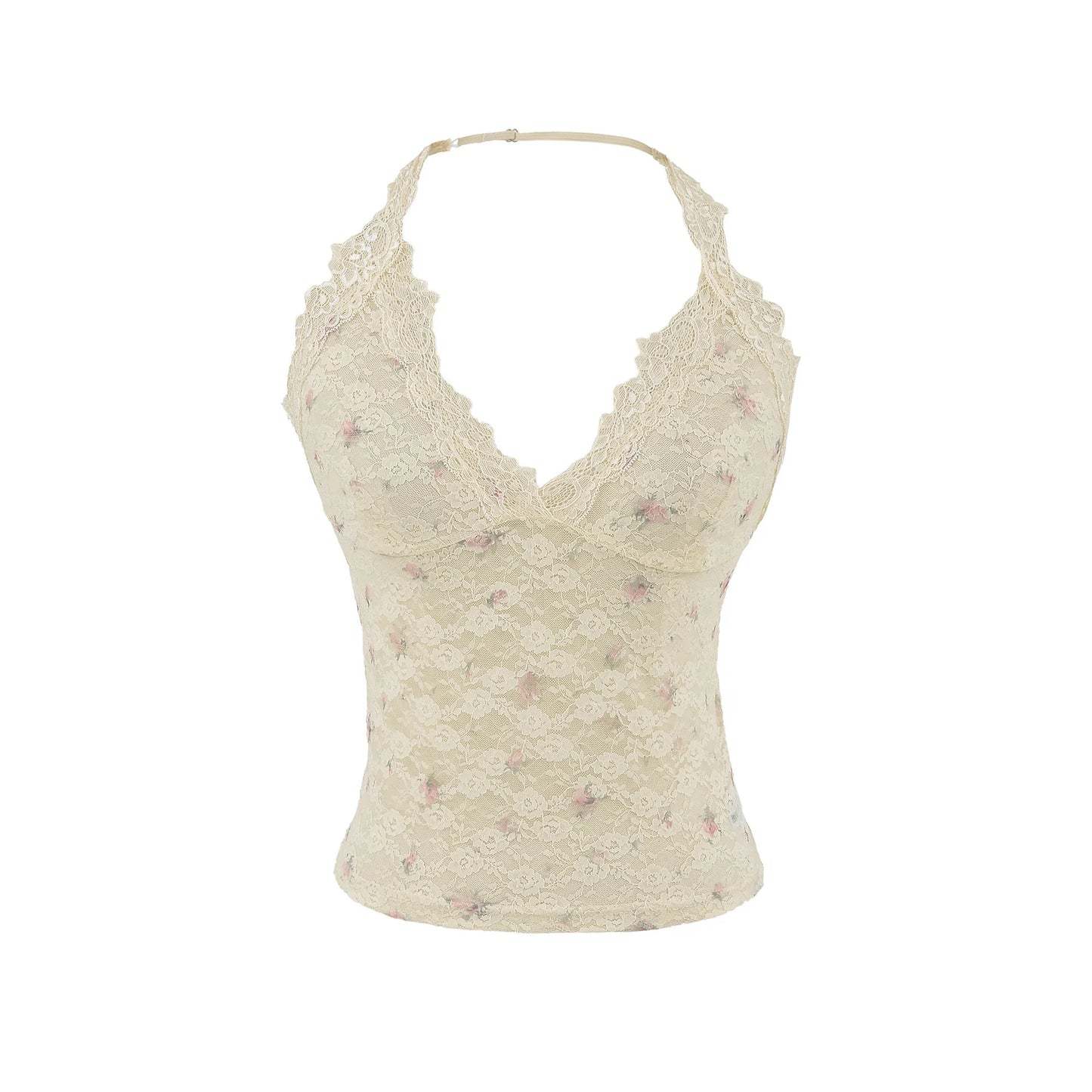 Floral lace collar tank top