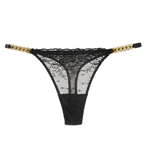 Lace thong with chains at the waist