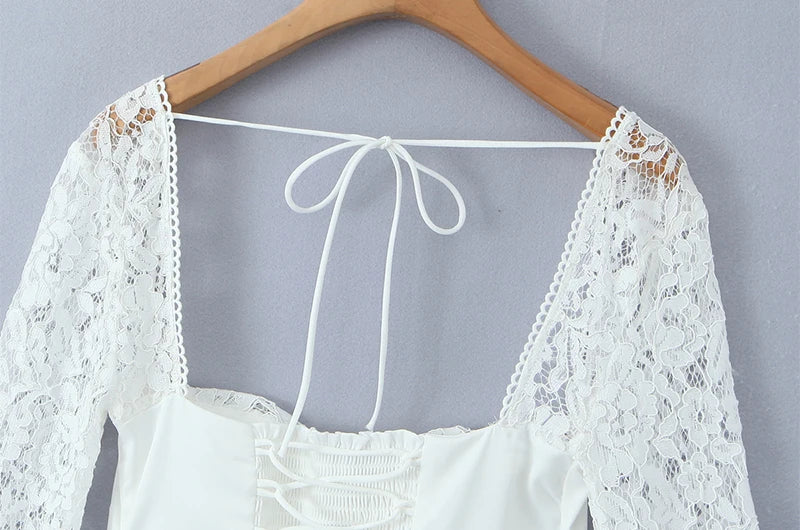 French style dress with lace sleeves