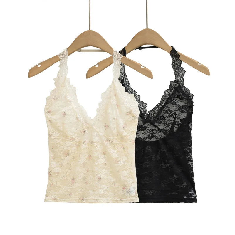 Floral lace collar tank top