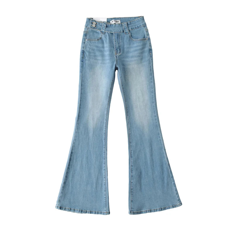 ג׳ינס מתרחב בגזרה גבוהה כפתורים בצד