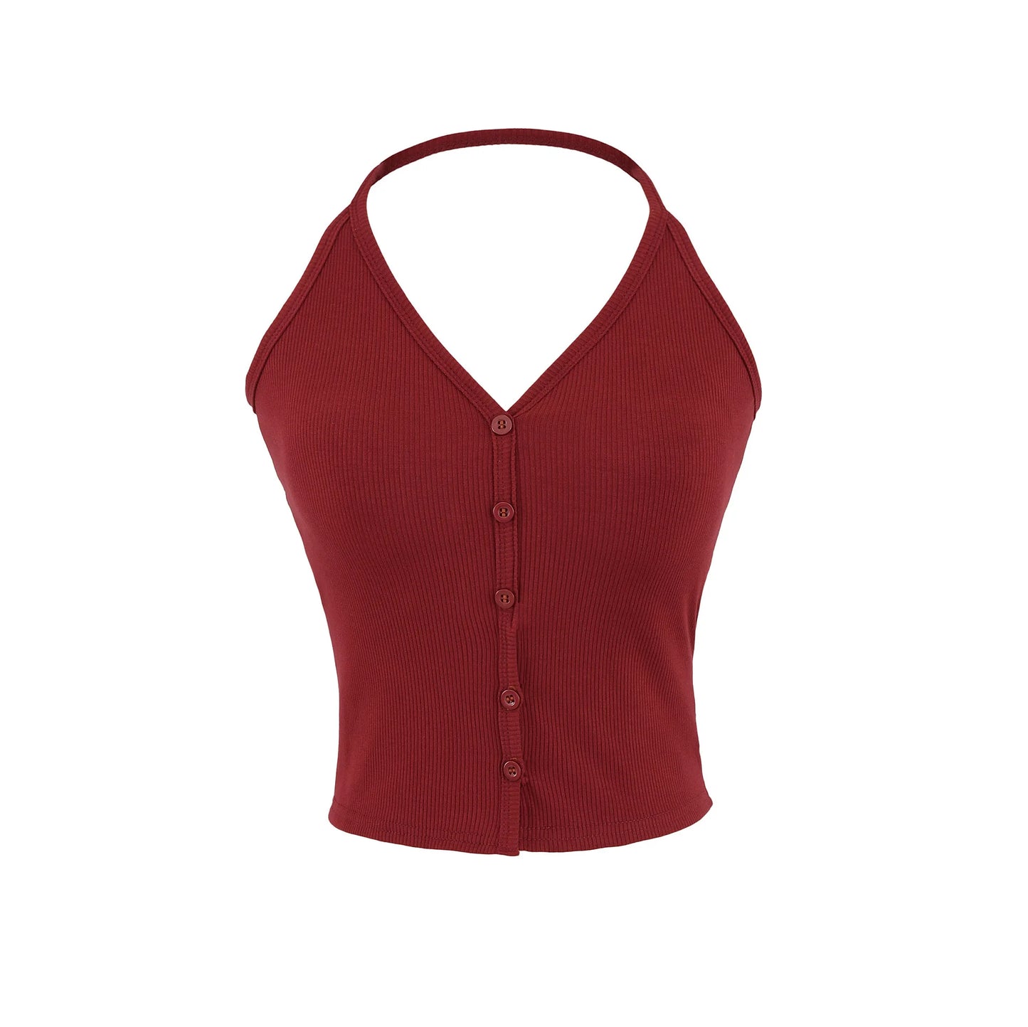 Buttoned collar tank top with a built-in bra