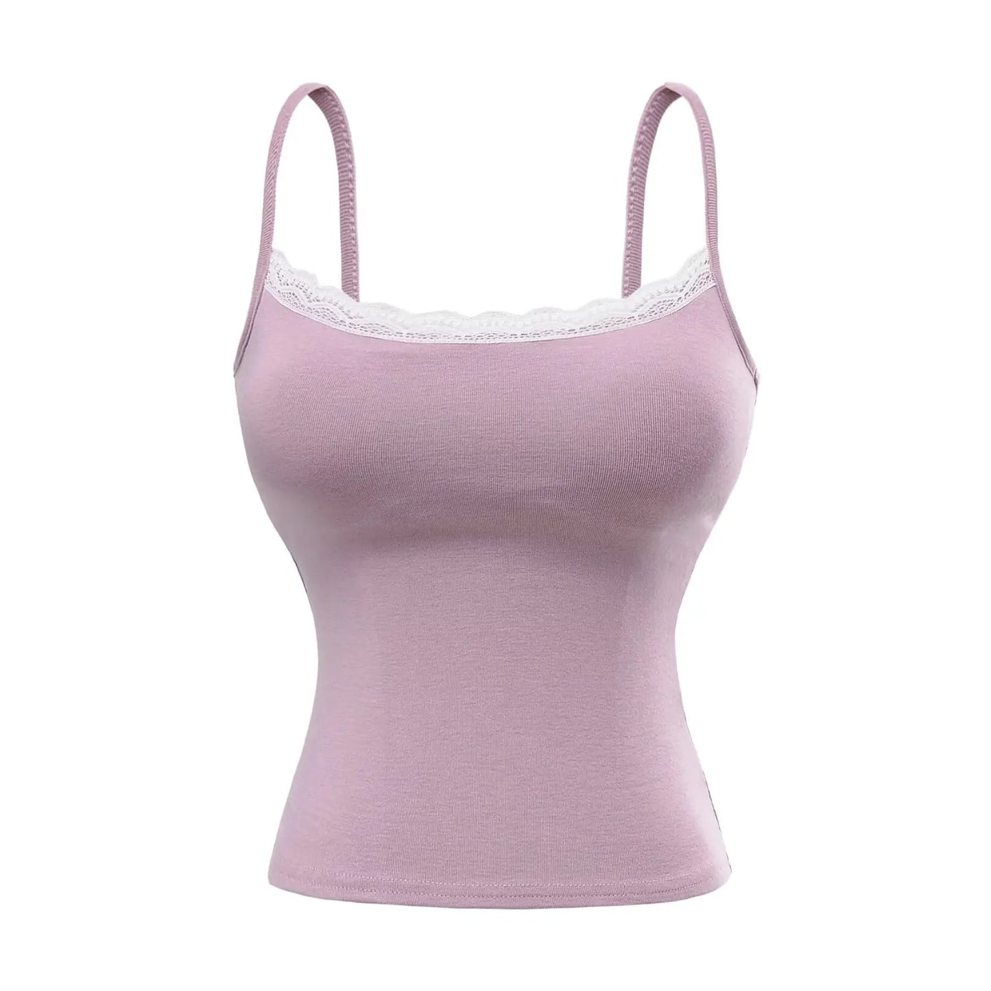 Tank top with built-in bra and lace decorations