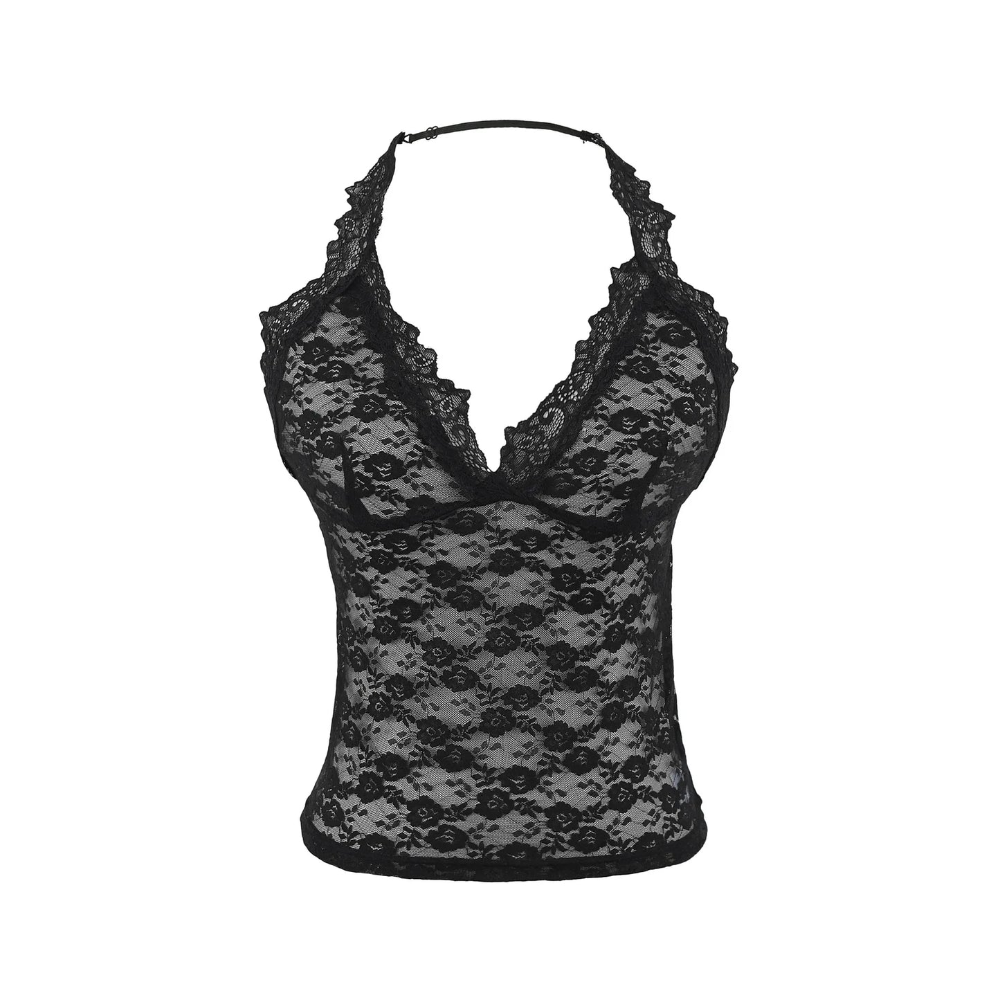 Floral lace collar tank top