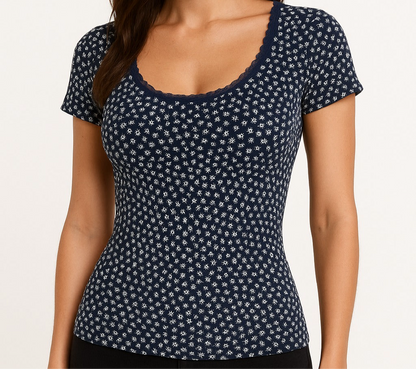 Lace neckline floral shirt