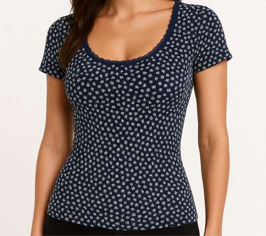 Lace neckline floral shirt