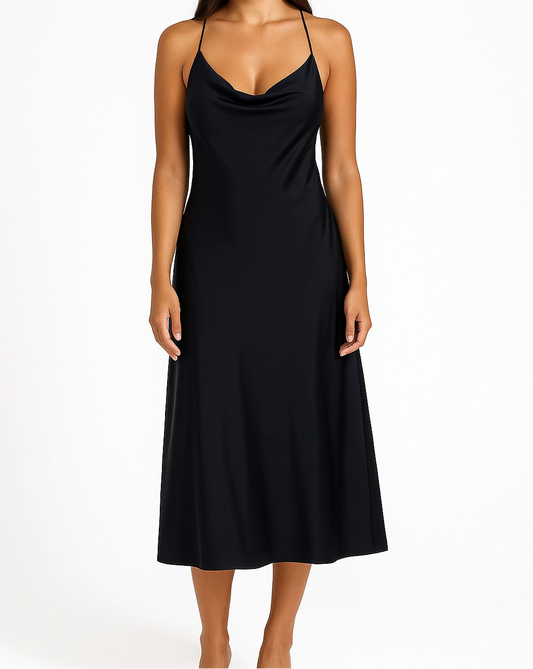 A classic dress with a tie in the open back