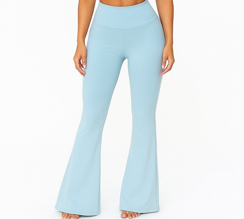 Flared pants with thick elastic at the waist