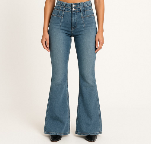 High cut jeans with two buttons