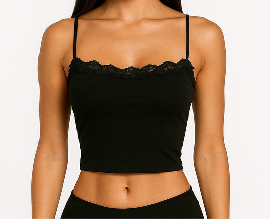 Flexible tank top with lace decorations