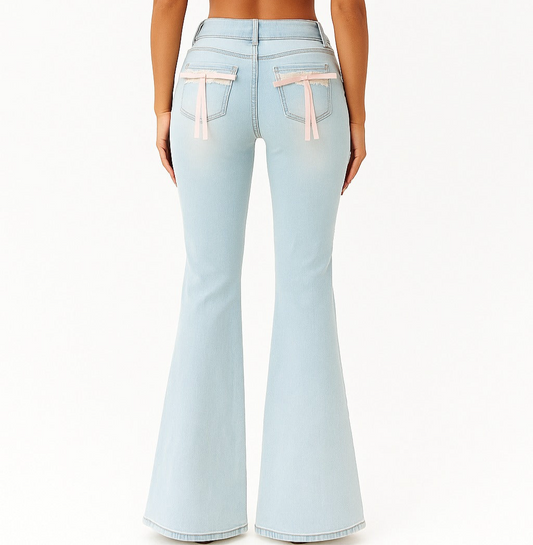 Wide jeans with ribbons at the back
