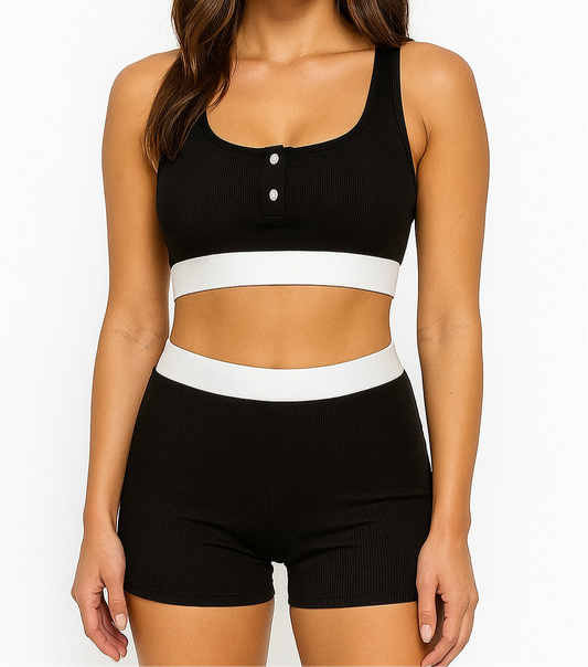 Set of shorts and shorts with black and white buttons