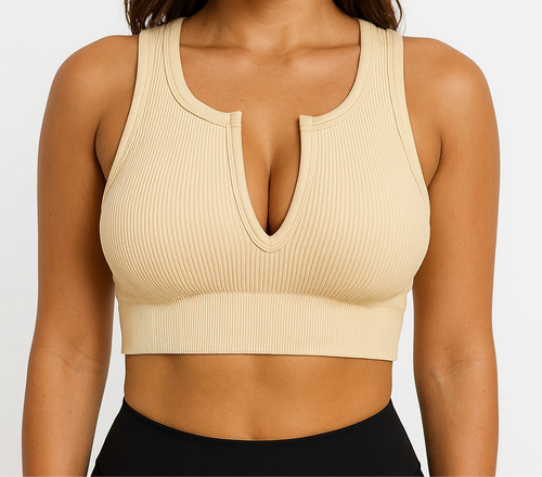 Sports bra with cleavage opening