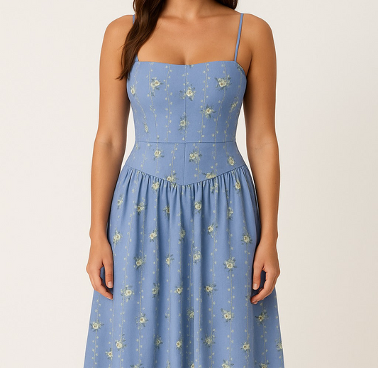 Blue dress with white flowers