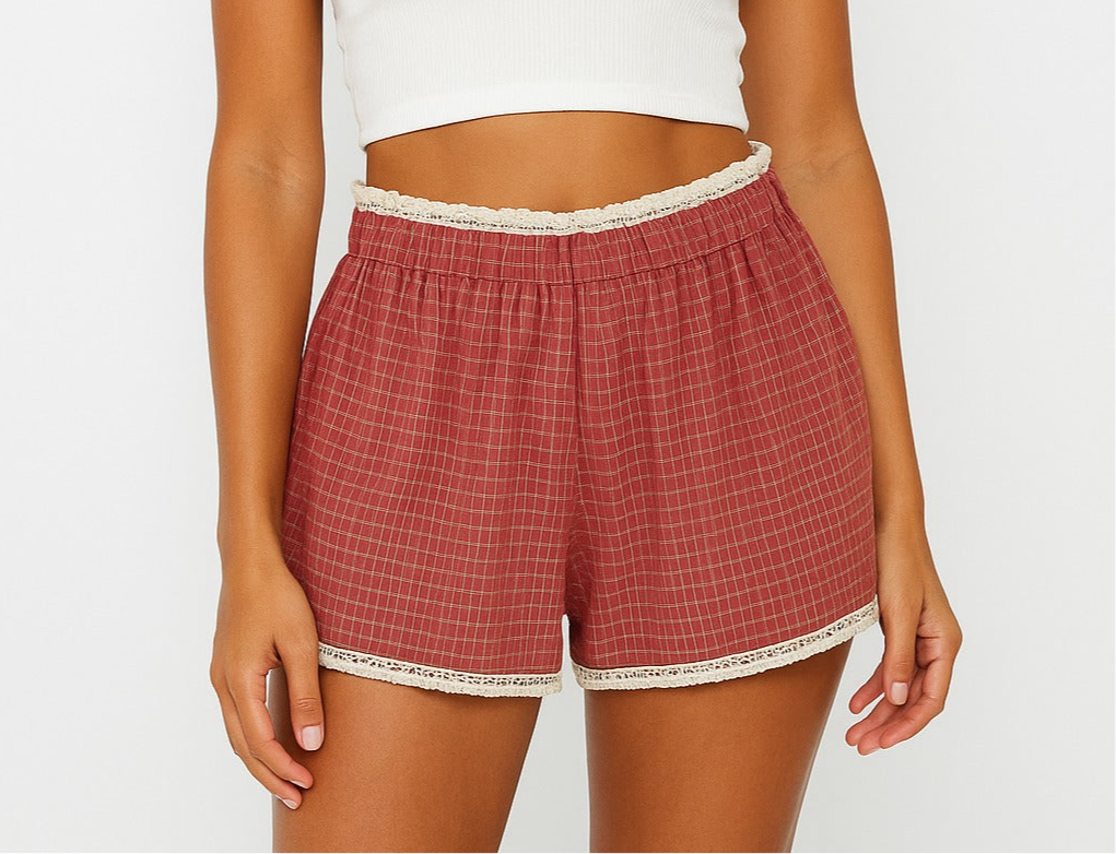 Plaid shorts with lace trims